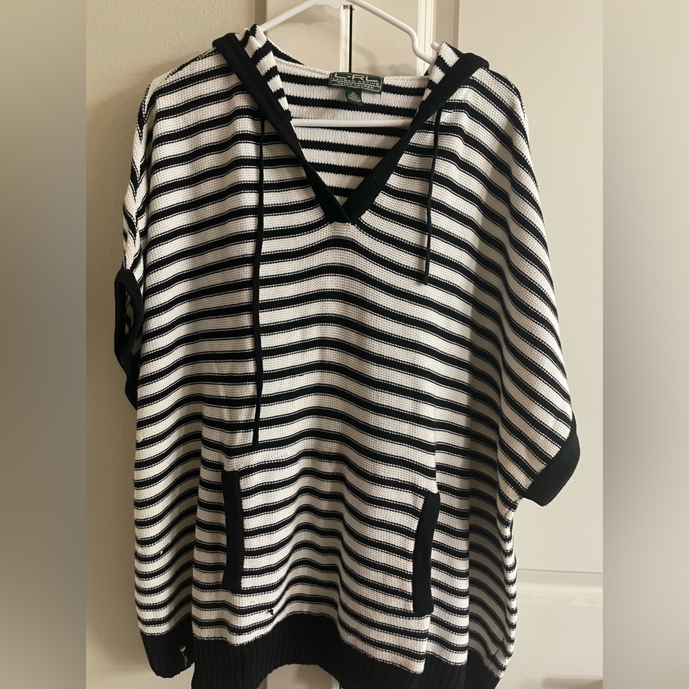 ralph lauren sleeveless hoodie. black and white stripe.